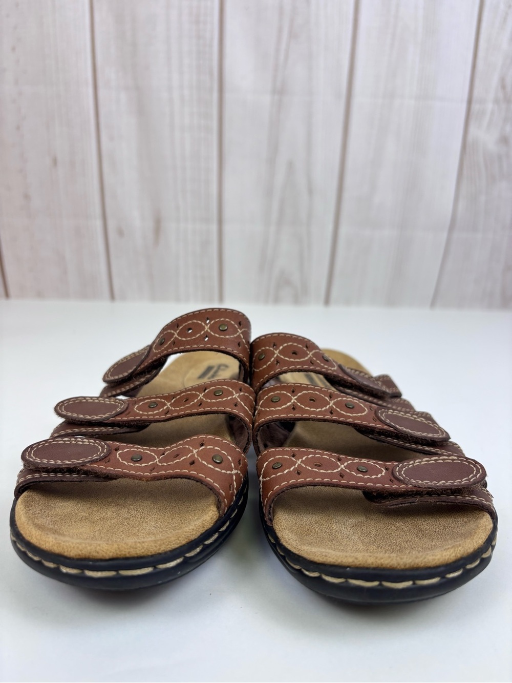 Clarks Leisa Cacti Q Leather Multi-Strap Slide Lightweight Sandals Brown Size 7 - Picture 8 of 15